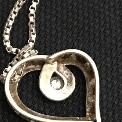 Beautiful 925 Italy Chain With Marked Heart Pendant Crystal Stone