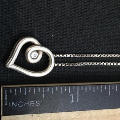 Beautiful 925 Italy Chain With Marked Heart Pendant Crystal Stone