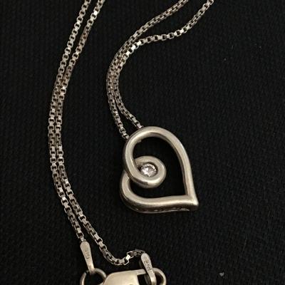 Beautiful 925 Italy Chain With Marked Heart Pendant Crystal Stone