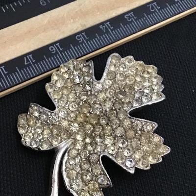 Pave Leaf Vintage Brooch