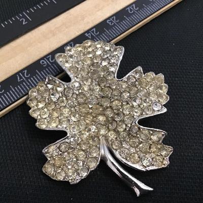 Pave Leaf Vintage Brooch