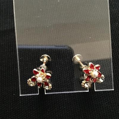 Vintage Faux Pearl and rhinestone enamel earrings