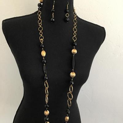 Gold tone black faux necklace and earrings