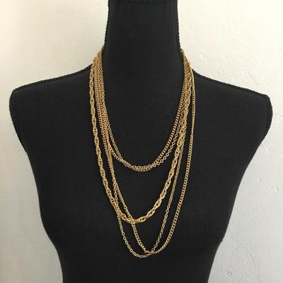 Beautiful, vintage, gold, toned, multi layered chain necklace