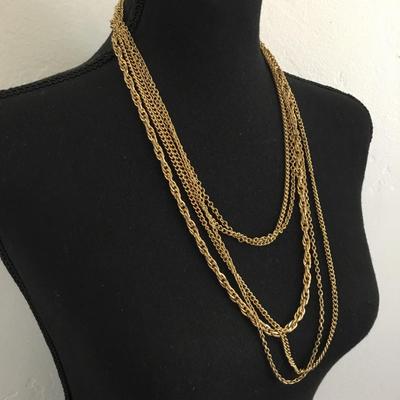 Beautiful, vintage, gold, toned, multi layered chain necklace