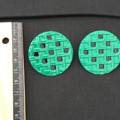 Vintage, circular forest, green basket, weave stud earrings