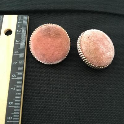 Vintage, circular pink velvet stud earrings