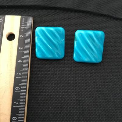 Vintage aqua blue metal enameled stud earrings