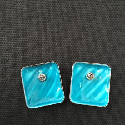Vintage aqua blue metal enameled stud earrings