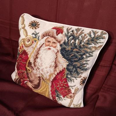 MARK ROBERTS FAIRY SANTA AND A NEEDLE POINT STYLE THROW PILLOW
