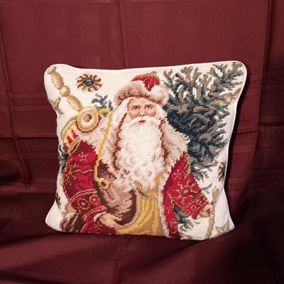 MARK ROBERTS FAIRY SANTA AND A NEEDLE POINT STYLE THROW PILLOW