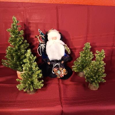 REALISTIC CHRISTMAS VILLAGE TREES AND A HANDMADE SANTA