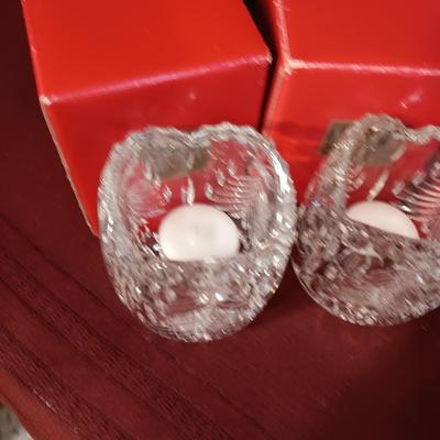 3 GLASS MIKASA VOTIVE CANDLE HOLDERS, A WOODEN ANGEL AND MORE