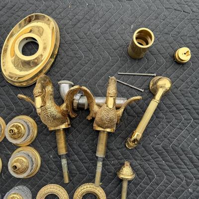 612 Large LOT of Brass Crystal and Bird Sink & Tub Hardware