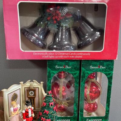 Christmas decor, deer, bells and ornaments