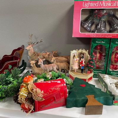 Christmas decor, deer, bells and ornaments