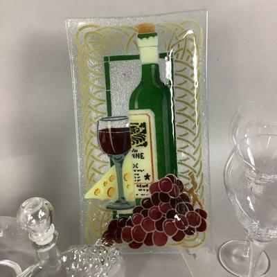 K8222 Crackled Wine Glasses with Glass Cheese Tray