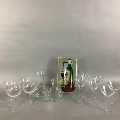 K8222 Crackled Wine Glasses with Glass Cheese Tray