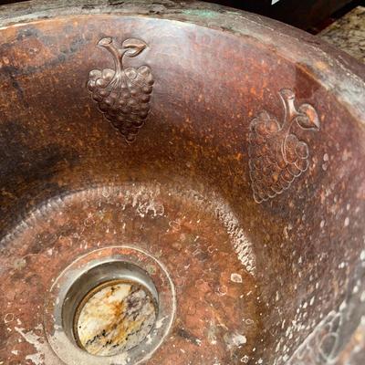 617 Round Copper Grape Vine Embossed Bar Sink