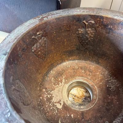 617 Round Copper Grape Vine Embossed Bar Sink