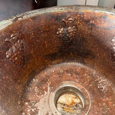 617 Round Copper Grape Vine Embossed Bar Sink