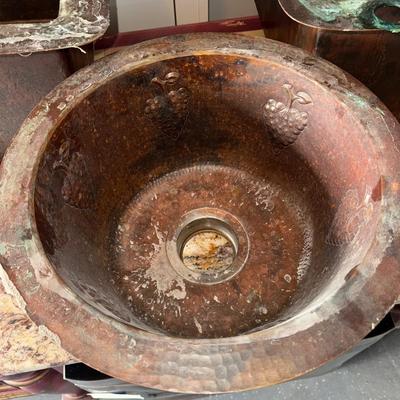 617 Round Copper Grape Vine Embossed Bar Sink