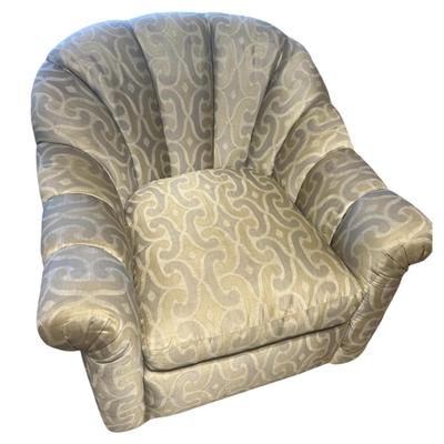 Vintage Mid Century Modern Upholstered Off White Tufted Swivel Chair