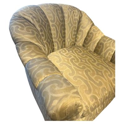 Vintage Mid Century Modern Upholstered Off White Tufted Swivel Chair