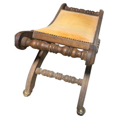 Antique Wooden X Frame European Style Footstool