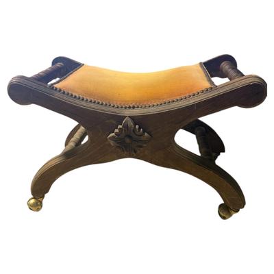 Antique Wooden X Frame European Style Footstool