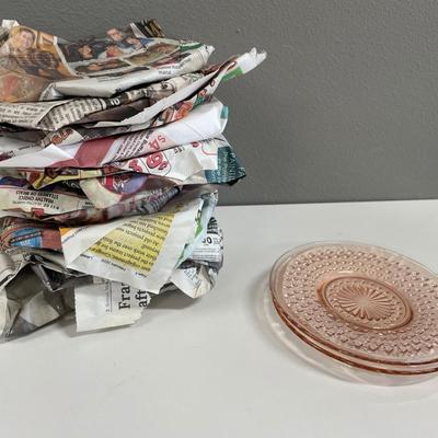 16 small pink depression glass plates