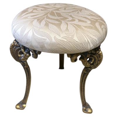 Mid 20th Century Victorian Style Cast Iron Vintage Upholstered Stool