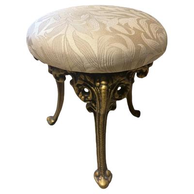 Mid 20th Century Victorian Style Cast Iron Vintage Upholstered Stool