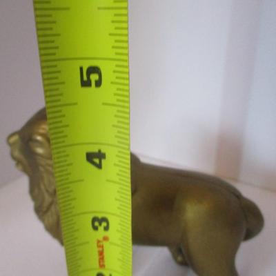 Vintage Cast Iron Gold Toned Lion Bank
