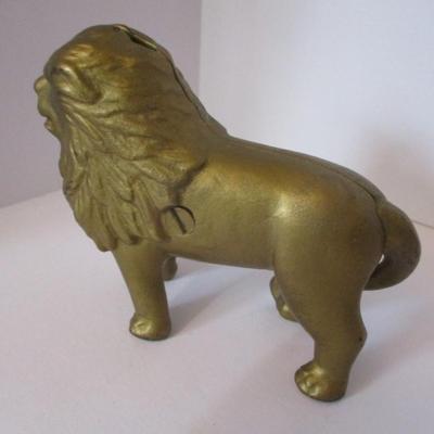 Vintage Cast Iron Gold Toned Lion Bank