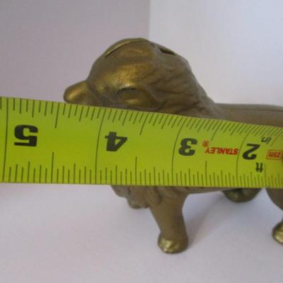 Vintage Cast Iron Gold Toned Lion Bank