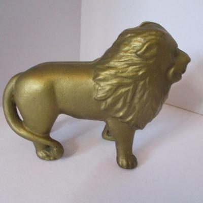 Vintage Cast Iron Gold Toned Lion Bank