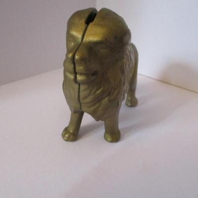 Vintage Cast Iron Gold Toned Lion Bank