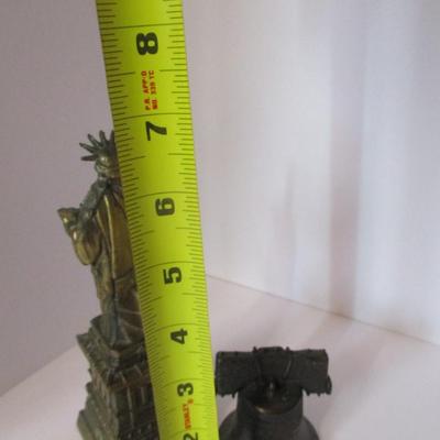 Cast Statue Of Liberty Figure & Cast Iron Liberty Bell