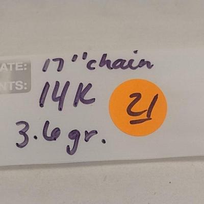 14 Karat Yellow Gold Pendant with Chain- Approx 3.6 Grams Total Weight (#21)