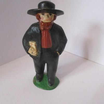 Vintage Solid Cast Iron Amish Country Man Folk Art 4 1/2" Tall