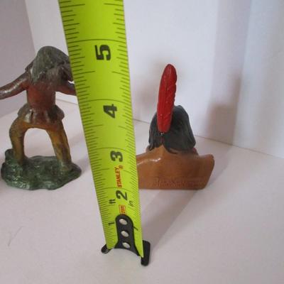 Native American Cast Iron Figure Made In Japan & National Shawmut Bank Figural Paperweight