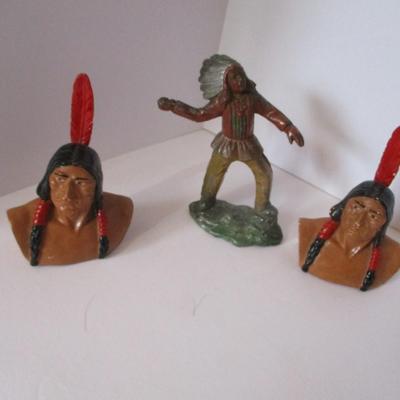 Native American Cast Iron Figure Made In Japan & National Shawmut Bank Figural Paperweight