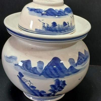 Pottery Pot Jar Hangari for Fermenting Kimchi Gochujang Blue White