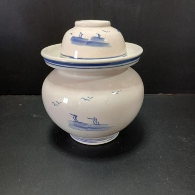 Pottery Pot Jar Hangari for Fermenting Kimchi Gochujang Blue White
