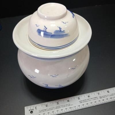 Pottery Pot Jar Hangari for Fermenting Kimchi Gochujang Blue White
