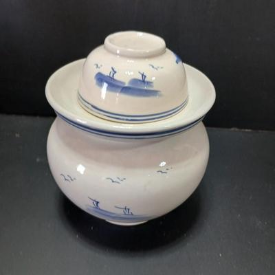 Pottery Pot Jar Hangari for Fermenting Kimchi Gochujang Blue White