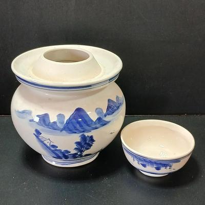 Pottery Pot Jar Hangari for Fermenting Kimchi Gochujang Blue White