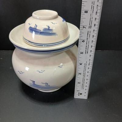 Pottery Pot Jar Hangari for Fermenting Kimchi Gochujang Blue White