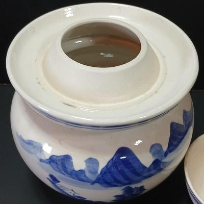 Pottery Pot Jar Hangari for Fermenting Kimchi Gochujang Blue White